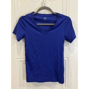 UNIQLO Supima Cotton V-Neck Short Sleeve T-Shirt Blue Stretchy EUC Basic